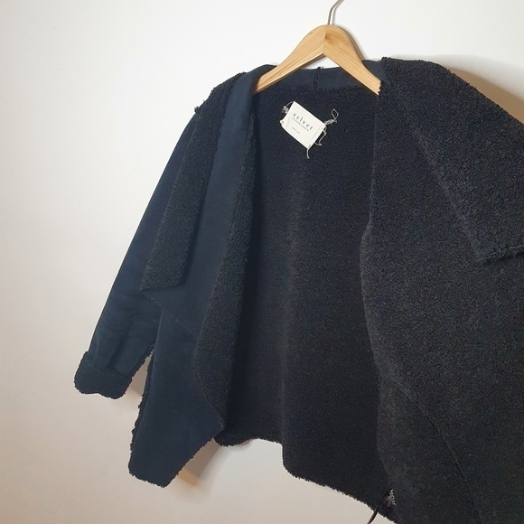 Velvet by Graham & Spencer Faux Velvet Black Sherpa Open Drape Jacket Size M - Picture 6 of 10